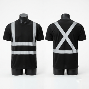 เสื้อยืดทำงานสะท้อนแสง 220 กรัม ผ้าฝ้าย/ใยไผ่ พรีเมียม สีดำ แบบ Hi-Vis สกรีนโลโก้ได้ สำหรับงานอุตสาหกรรม ระบายอากาศได้ดี ป้องกันรังสียูวี - Product Image 1