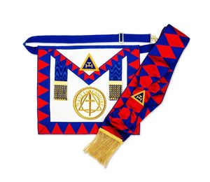 ผ้ากันเปื้อนเมสันลายปักมือ Royal Arch Chapter ทำจากหนังแกะ ประดับด้วยเส้นทองคำ งานปักเย็บติด ตราสัญลักษณ์เมสันแบบสามมิติสั่งทำพิเศษ - Product Image 2