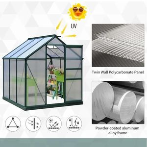 Serre de jardin portable 6 x 6 x 7 en polycarbonate de couleur verte - Product Image 5