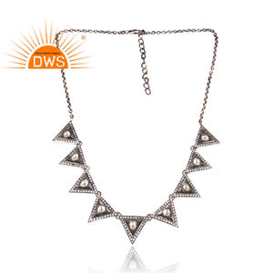 Zircon cubique cristal Quartz ensemble oxydé en argent Sterling ethnique Boho collier bijoux Collection classique - Product Image 3