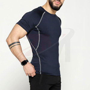 Camiseta de Compresión de Manga Corta Gris para Hombre, Corte Ajustado, Secado Rápido, Ropa Deportiva, Cuello Redondo, Tejido de Poliéster, Venta al Por Mayor, Personalizable - Product Image 1