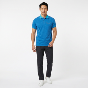 เสื้อโปโลผู้ชายสีน้ำเงิน ผ้าฝ้าย แขนสั้น ปักโลโก้ สวมใส่สบายๆ - Product Image 4