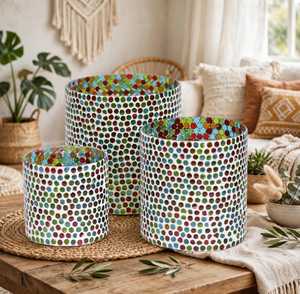 Ensemble de grands bougeoirs en verre faits à la main, mosaïque, écologiques, décoratifs vintage pour Noël et la maison - Product Image 1