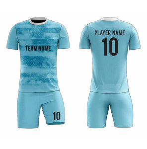 Ensemble de maillots de football unisexe personnalisés imprimés par transfert thermique, bleu clair, nom de l'équipe, joueur n°10, anti-transpiration, anti-UV, manches courtes, toutes tailles - Product Image 1