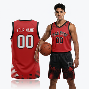 Maillot de basket-ball personnalisé sublimé, rouge et noir, en mesh, unisexe, pour adulte, anti-transpiration, impression du nom de l'équipe 00 - Product Image 6