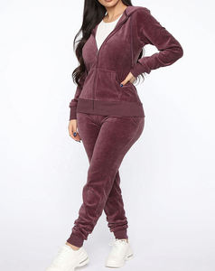 Ensemble de survêtement rétro en velours, veste à capuche et pantalon large, style sportif glamour, confortable pour l'hiver, deux pièces, doublure polaire unie, séchage rapide - Product Image 3