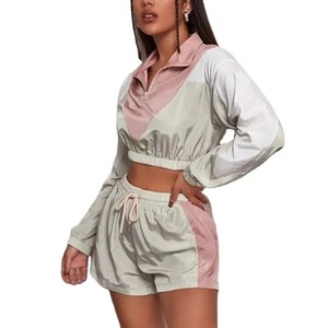 Ensemble coupe-vent pour femme, 2 pièces, à capuche, uni, respirant, écologique, avec demi-zip et short - Product Image 2