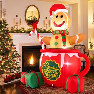 Omino di Pan di Zenzero Gonfiabile da 2,1 Metri per Decorazioni Natalizie da Esterno, Tazza di Cioccolata Calda con Luci LED e Scatole Regalo - Product Image 3