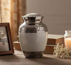 Premium <b>Memorial</b> Urn Marbled Metal Round Ashes Jar for Home and Funeral Use - Product Image 4