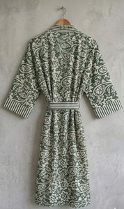 <b>Women</b> Lightweight Cotton Kimono <b>Robe</b> Floral Print Lounge <b>Robe</b> Boho Style Bathrobe with Belt - Product Image 3
