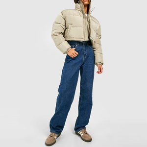 Oversize Clematis Blue OEM Women's Cosy <b>Cropped</b> <b>Puffer</b> <b>Jacket</b> Full Zip Bubble <b>Jacket</b> Breathable And Winter Down <b>Jacket</b> For Women - Product Image 3