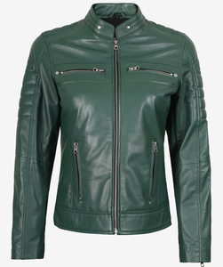 Veste de motard en cuir véritable vert pour femme, coupe ajustée, style Cafe Racer, cuir véritable de qualité supérieure, logo personnalisé, vente en gros OEM - Product Image 4