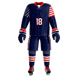 Custom Sublimated Ice Hockey Uniform Set 220GSM Polyester Breathable OEM Team Jerseys & Pants for Adult Men - Product Image 2