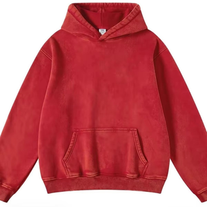 2026 Winter Casual Streetwear Pullover Hoodie 100% Cotton Fleece Waterproof Solid Acid Wash Vintage Custom Logo Front Pocket OEM - Product Image 4