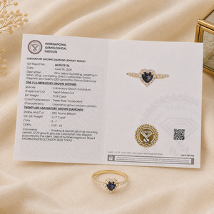Anillo de Compromiso de Oro Amarillo Sólido de 10 Quilates con Diamante Cultivado en Laboratorio Certificado por IGI y Topacio Azul de Londres en Forma de Corazón, Joyería de Diseño para Mujer - Product Image 6
