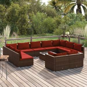 Ensemble de salon de jardin rouge cannelle en rotin brun, mobilier d'extérieur, 10+ places, design contemporain, résistant aux intempéries - Product Image 1