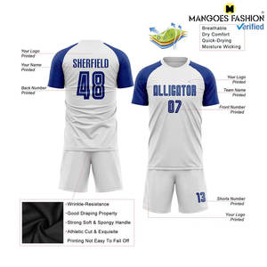 Uniforme de Fútbol Personalizado Blanco Royal Sublimado, Transpirable, de Manga Corta, Lavable a Máquina, Importado - Product Image 3