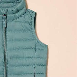 Gilet matelassé unisexe bleu sarcelle, col montant, fermeture éclair, couleur unie, rembourrage polyester, vêtement d'automne léger - Product Image 6