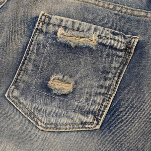Shorts en jean déchirés pour hommes très demandés, lavables, respirants, en coton de haute qualité, taille haute, coupe droite, décontractés, été - Product Image 4