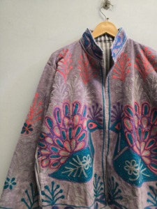 Handmade Velvet Suzani Embroidered Floral Blouson Women's Boho Ethnic <b>Winter</b> <b>Coat</b> Back Logo Full Sleeves Mandarin Collar <b>Thick</b> - Product Image 5