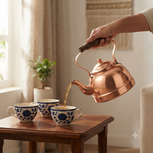 Bouilloire à thé en cuivre gravée à la main avec poignée en bois, théière vintage pour cuisinière, chauffe-eau, pot de service traditionnel pour café - Product Image 3