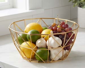 Fine Quality Geometric Metal Wire <b>Storage</b> <b>Basket</b> Modern Design Multi-Purpose Organizing Bowl <b>Gold</b> Finish - Product Image 3