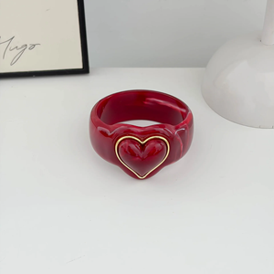 Pulseras Anchas de Resina Acrílica con Corazón Vintage, Bañadas en Oro, para Mujer, Joyería de Fiesta - Product Image 4