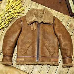 En stock, veste bomber B3 pour homme, en cuir d'agneau véritable avec doublure en peau de mouton, veste de moto épaisse de style locomotive - Product Image 6