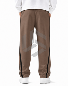 Men's Plus Size Brown Cotton Sweatpants with Side Stripes Elastic Waist Regular Fit Straight Printed Casual Pants Spring Wear - Product Image 2