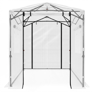 Serra Pieghevole 8x6ft in Rete PE con Struttura in Ferro Verniciato Bianco e Tettoia in Plastica per Giardino e Coltivazione - Product Image 4
