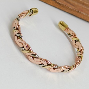 Premium Metal Craft Magnetic Copper Cuff <b>Bangle</b> Twisted Link Chain Two Tone Design Adjustable Open Bracelet - Product Image 6
