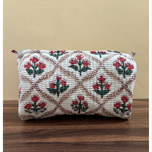Bolsa de Maquillaje Acolchada de Algodón Estampada a Mano, Organizador de Cosméticos de Viaje, Juego de 3 Bolsas, Precio al por Mayor - Product Image 1