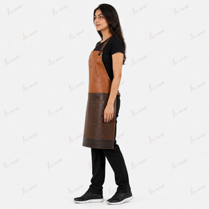 Tablier en cuir pour femme, marron, design bicolore, fermeture à boutons-pression, tablier uniforme pour le personnel de service de restaurant et de bar - Product Image 5