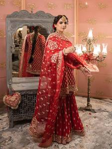 Top de chinon con bordado de secuencia de diseñador y bordado Zari, con pantalón sharara y dupatta, completamente cosido y listo para usar. - Product Image 5