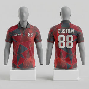 Camiseta Polo Personalizada con Patrón Geométrico para Hombre, Manga Corta, Impresión Digital, Rojo, Negro, Blanco, Transpirable, Informal, Deportiva, Uniforme de Equipo - Product Image 1