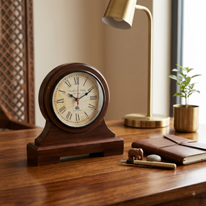 Custom Wooden <b>Table</b> <b>Clock</b> for Home Office 11 Inches Art Deco Design Round Shape Silent Quartz Movement Battery Powered - Product Image 3