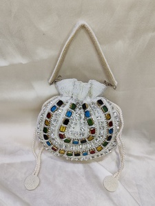 Luxury Designer Bollywood Celebrity Beaded Embroidery Potli <b>Bag</b> Handmade Exclusive Pearl Stone Handcrafted Golden - Product Image 3