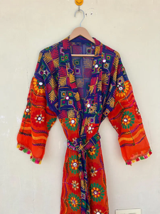 Kimono con Estampado Artesanal, Diseño Único, Vestido de Novia, 100% Algodón, Cuello en V, Cintura Elástica, Verano - Product Image 4