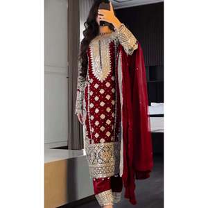 ชุด dupatta บนลงล่างของผู้หญิงพร้อมลายปักลำดับงานดีไซน์แฟนซีที่หรูหรา - Product Image 2