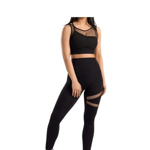 Leggings de sport taille haute pour femmes avec empiècements en maille, pantalons de yoga fitness extensibles, vêtements de sport d'entraînement, leggings d'entraînement OEM ODM en gros - Product Image 4