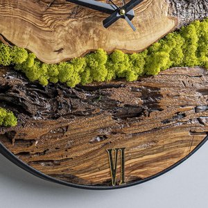 Reloj de Pared de Musgo Encantado, Decoración Rústica de Madera Natural, Hecho a Mano, Verde, Lujoso, Moderno, Artístico, para el Hogar, TIMELESS CRAFT - Product Image 6
