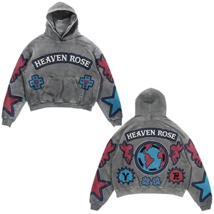 OEM Custom Graphic Oversized Acid Wash Hoodie Unisex Streetwear Puff Print <b>Patch</b> Embroidery Wholesale Y2K <b>Punk</b> Sweatshirt - Product Image 2