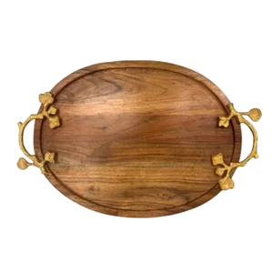 Plateau de service rectangulaire long en bois de manguier de luxe avec poignée en bois de cerf argenté pour charcuterie, thé et café - Product Image 2