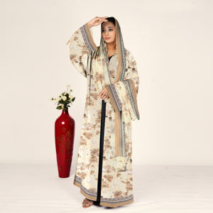 Abaya de Chifón con Estampado Botánico y Pañuelo Coordinado para la Cabeza, Diseño Abierto por Delante con Mangas Fluidas, Atuendo Islámico Modesto para Mujer - Product Image 3