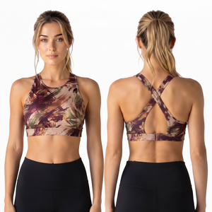Soutien-gorge de compression imprimé par sublimation pour femme, respirant, en Spandex et Polyester, pour le yoga, le sport et le fitness, avec bretelles croisées - Product Image 1