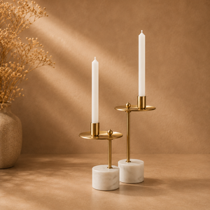Elegant Gold and Marble Candle Holders with Minimalist Design Perfect for Romantic Ambiance and Luxury Home Decoration - Product Image 1