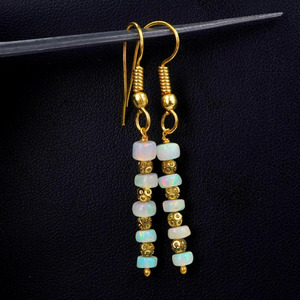 Welo <b>Opal</b> Bead <b>Earrings</b>, 925 Silver & 14k Gold, Ethiopian Gemstone - Product Image 3