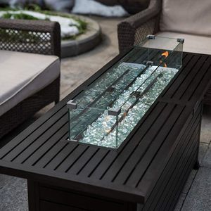 Rectangular Aluminum <b>Fire</b> <b>Pit</b> <b>Table</b> Wind Guard 38.1 X 10.6 X 5.9 Inch Clear Tempered Glass Flame Guard - Product Image 3