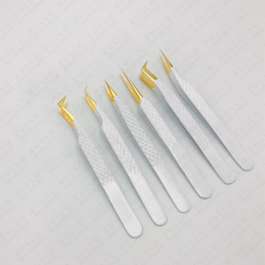 Juego de 6 Pinzas para Pestañas de Acero Inoxidable Blanco de Zullo Industries, Puntas Curvas y Rectas para Extensiones de Pestañas Precisas - Product Image 2