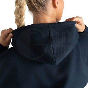 <b>Zip</b> <b>up</b> Women's Winter Front Logo Fleece Crop Hoodie with Pockets Polyester Cotton Hooded Sweatshirt - Product Image 4